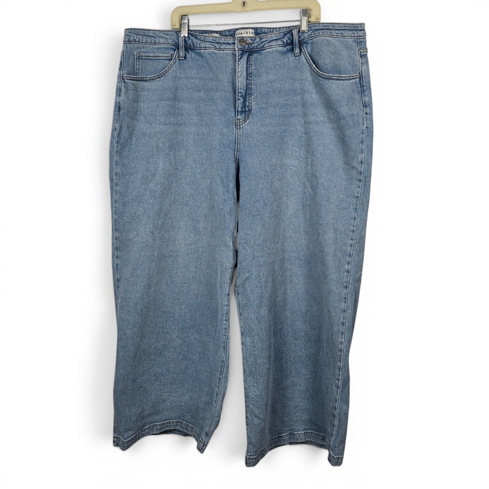 Ava & Viv Womens Plus 24 Wide Leg Jeans Light Wash High Rise Blue Denim Stretchy